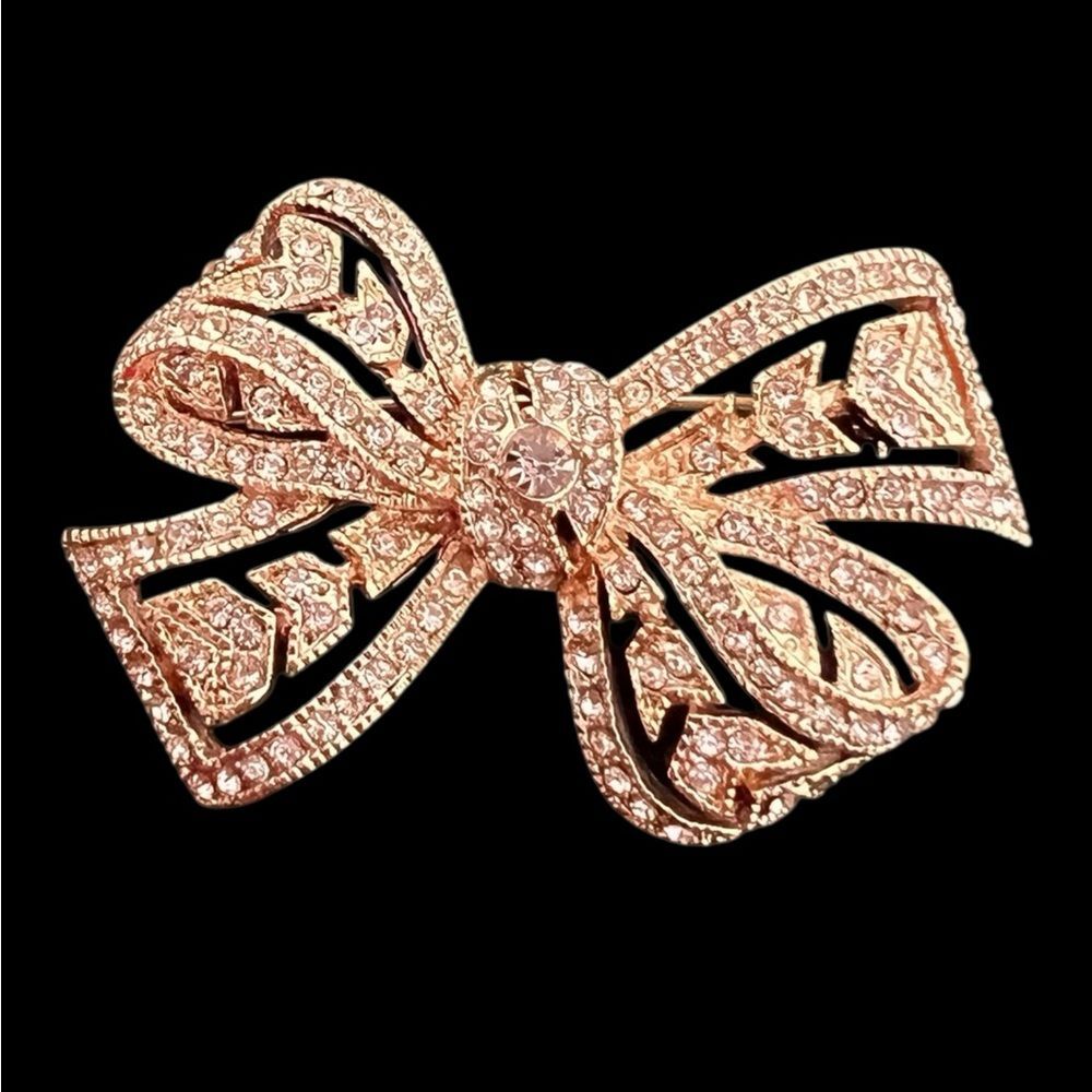 Vintage Kenneth Jay Lane Rose Gold Pink Rhinestone Brooch Pin